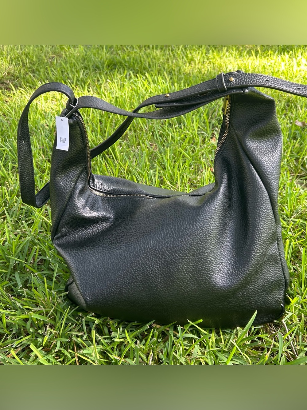 GAP Large Black Pebbled Leather Shoulder Hobo Bag